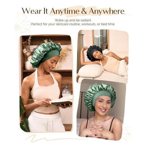 Silk Satin Sleep Bonnet Women Double Layer Elastic Hair Protection for Natural C main image 5